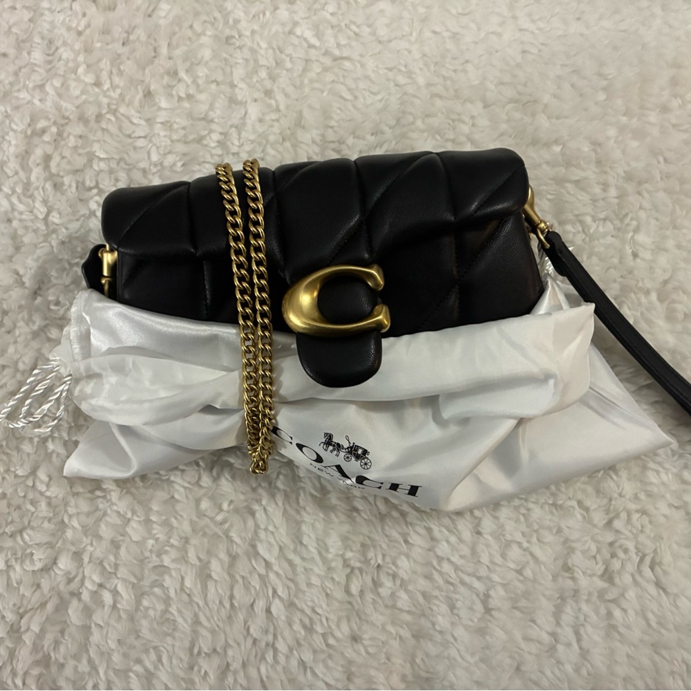 Coach Black Quilted Clutch with Gold Chain